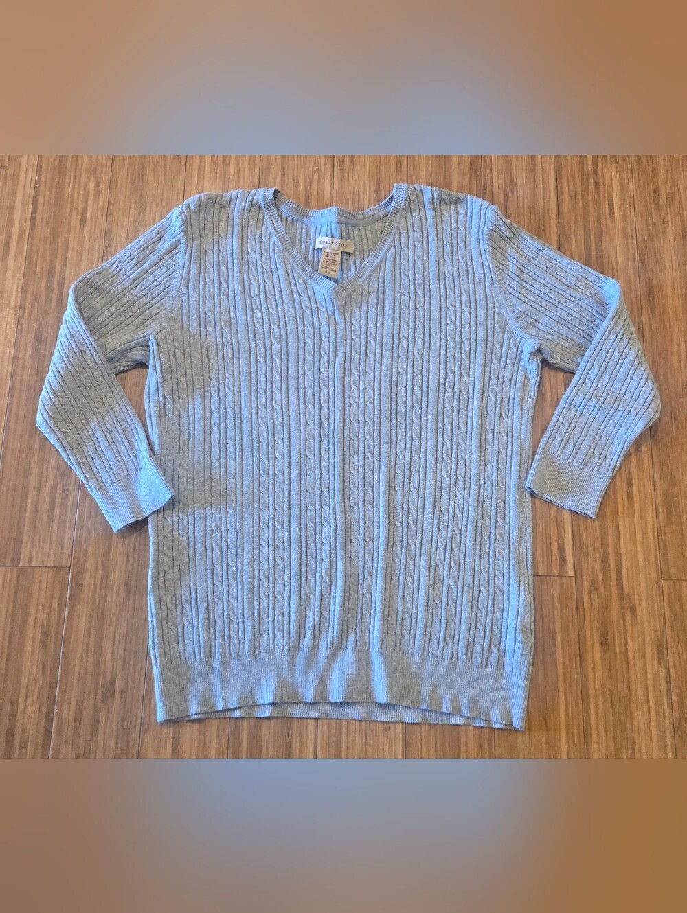 Covington Gray Cable Knit V-Neck Sweater